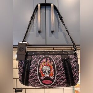 NWT Ed Hardy Black and Pink Skull Design Bag